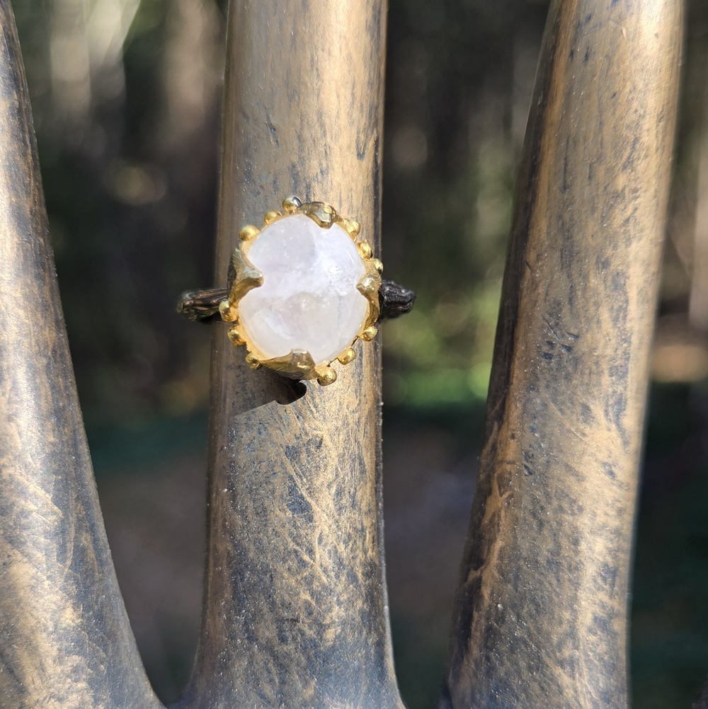 Moonstone 8k Sterling Gold & Rhodium Ring Sz8 - Picture 5 of 16